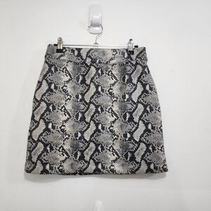 Vylette Womens White Snake Print Mini Skirt Size S Zipper Front Knit Stretch